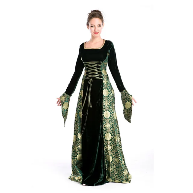 women renaissance medieval gothic long dress halloween costumes gypsy church notre dame cosplay dress