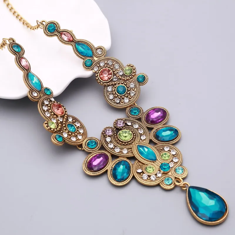 Длинное синее Макси ожерелье с кристаллами для женщин винтажное массивное ожерелье s& Кулоны индийское колье