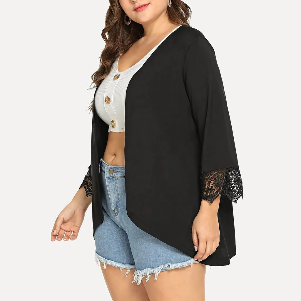 

Womens Solid Plus Size Shawl Cardigan 2019 Summer Lace Loose Blouse Casual Cover Up Long Sleeve Blouse Top