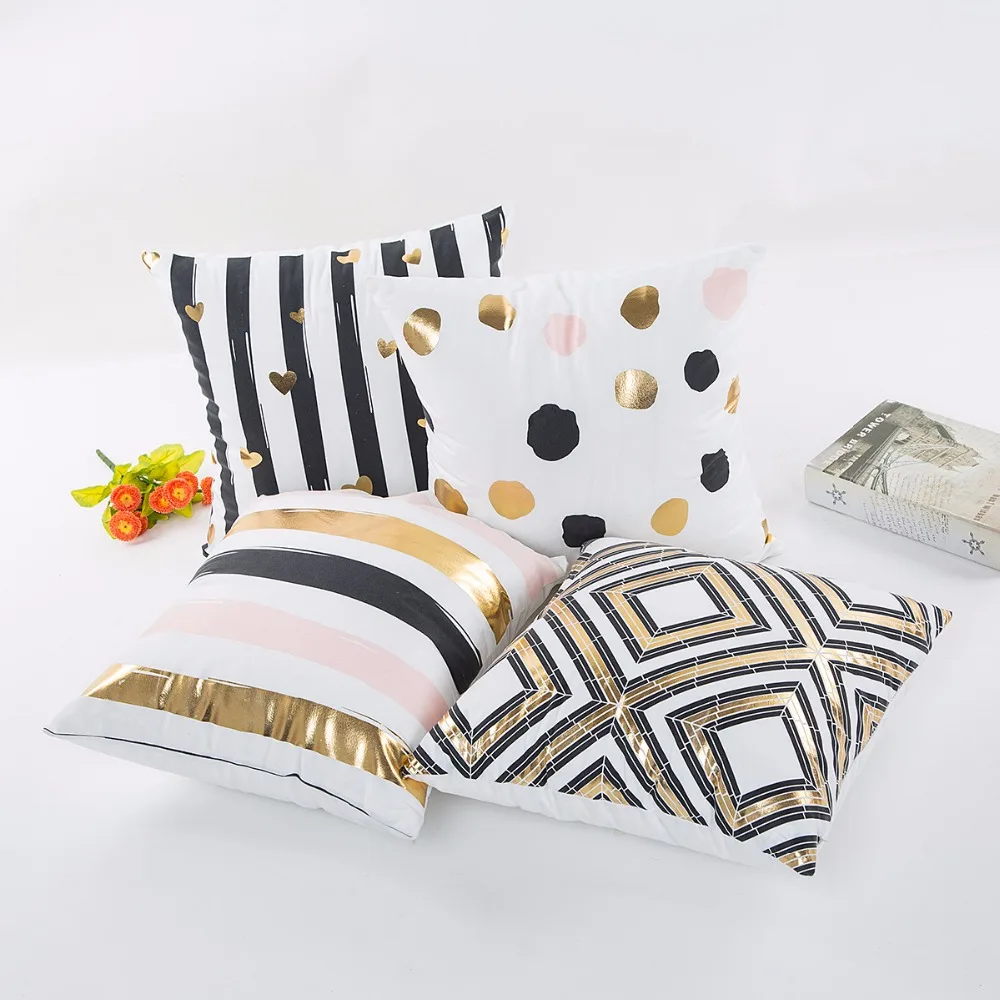 

wholesale wedding gift cushion cover White golden pink black heart shaped circle dot stripe office home party decor pillow case