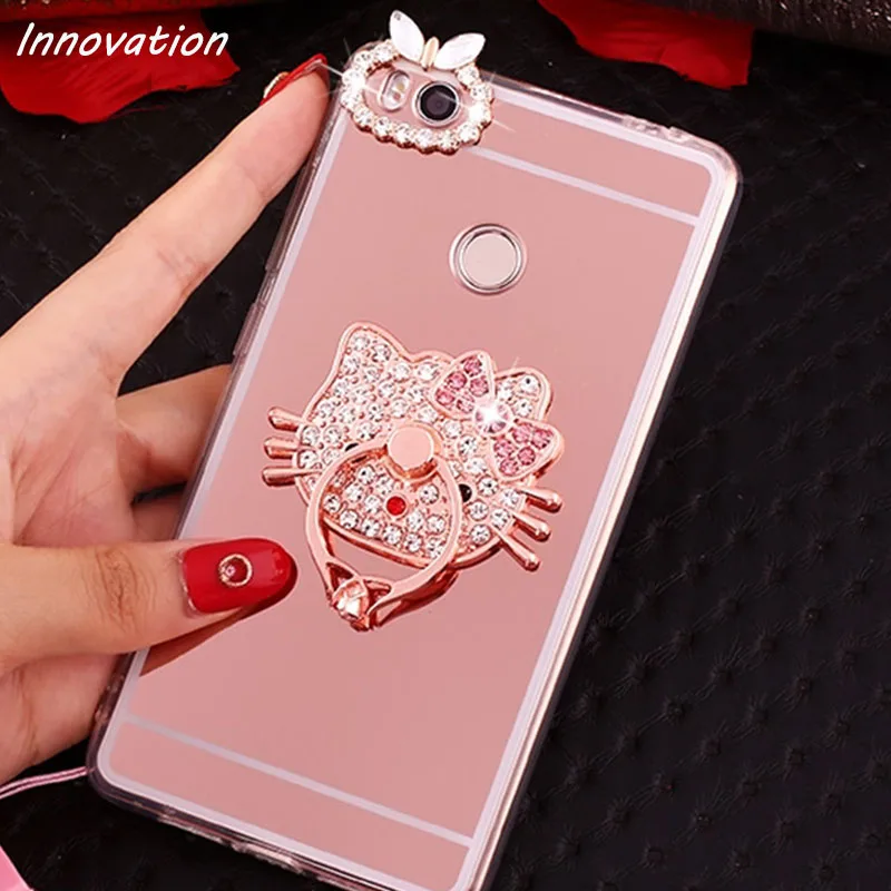 

Luxury Bling Mirror Fashion Case For Huawei P8 Lite 2017 P9 Lite P10 Plus Clear edge Soft TPU Silicone Cover Bag Ring Holder P10