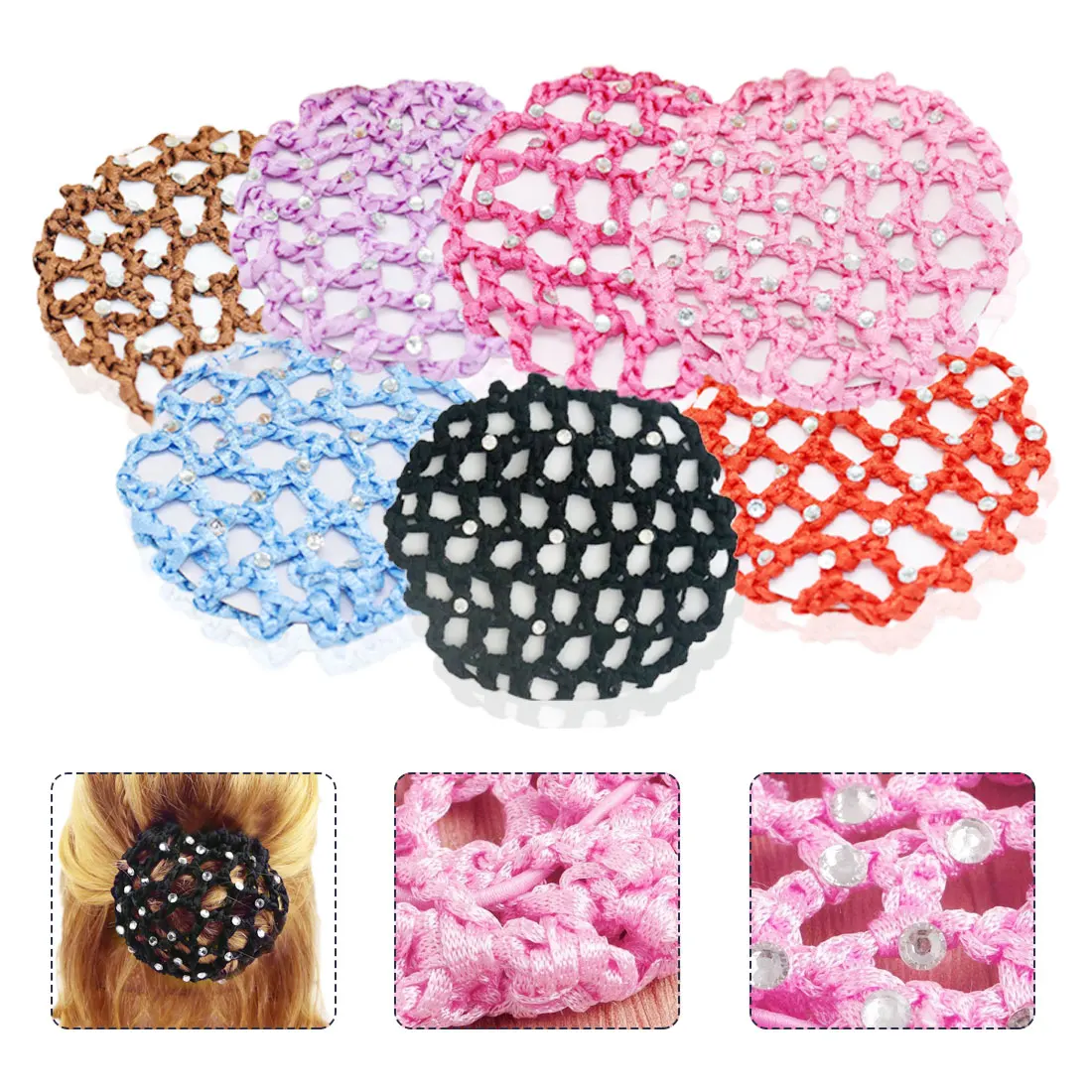 

1Pcs New Women Bun Cover Snood Hair Net Ballet Dance Skating Crochet Chic Rhinestone Beauty Tools festival flower crown