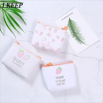 

Summer New Brand Leather Purses Small Fresh Casual Pu Coin Wallet Lady Fashion Strawberry Print Cartoon Dollar Money Bag