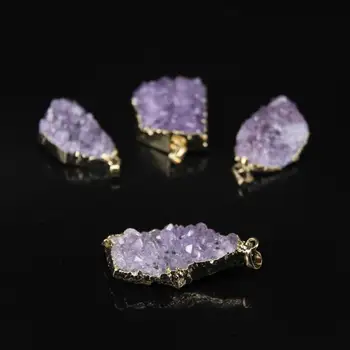 

5pcs/lot,Natural Ame thyst freefrom Nugget with Gold Edges Pendants,raw purple crystal Stone Rough nugget pendants Necklace