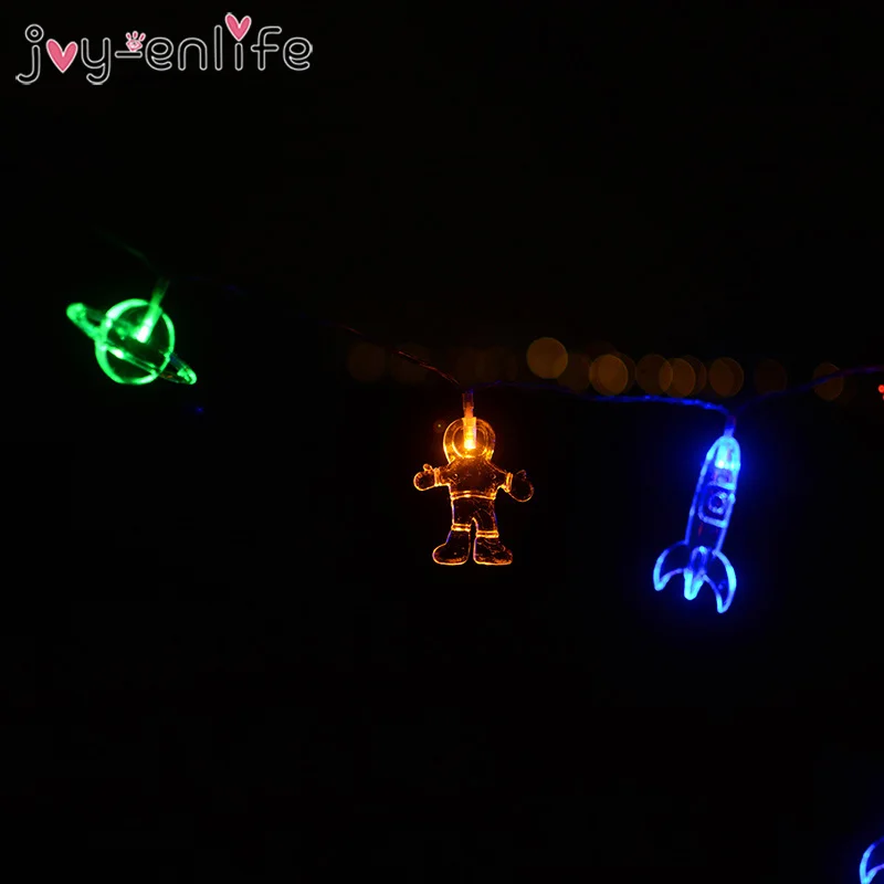 1.5M 10Led Astronaut Rocket Ship Colorful Night String Lights Lamps Wall Home Ornaments Birthday Present Outer Space Party Decor