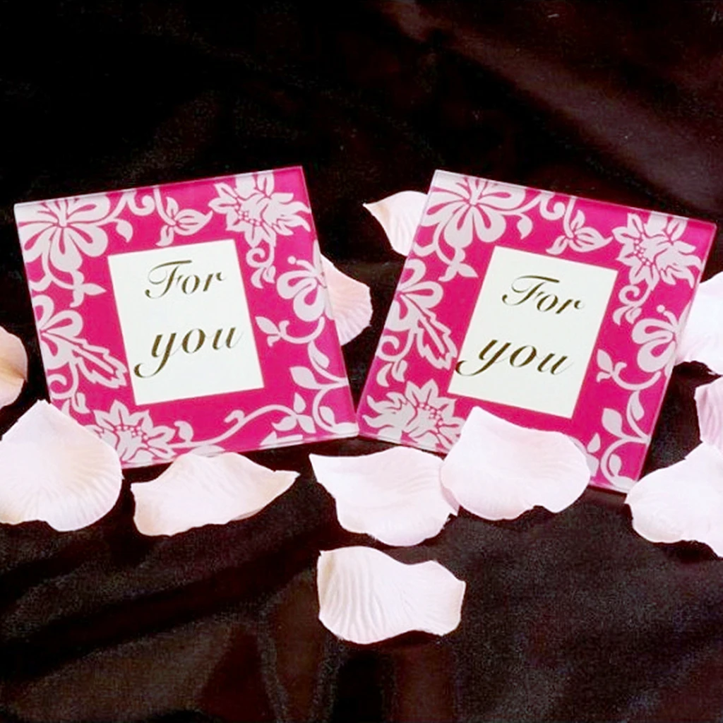 2pc Fashion Glass Coaster Pink Photo Frame Coaster Coffee Cup Saucer Tea Cup Small Tray for Wedding Gifts for Girls 