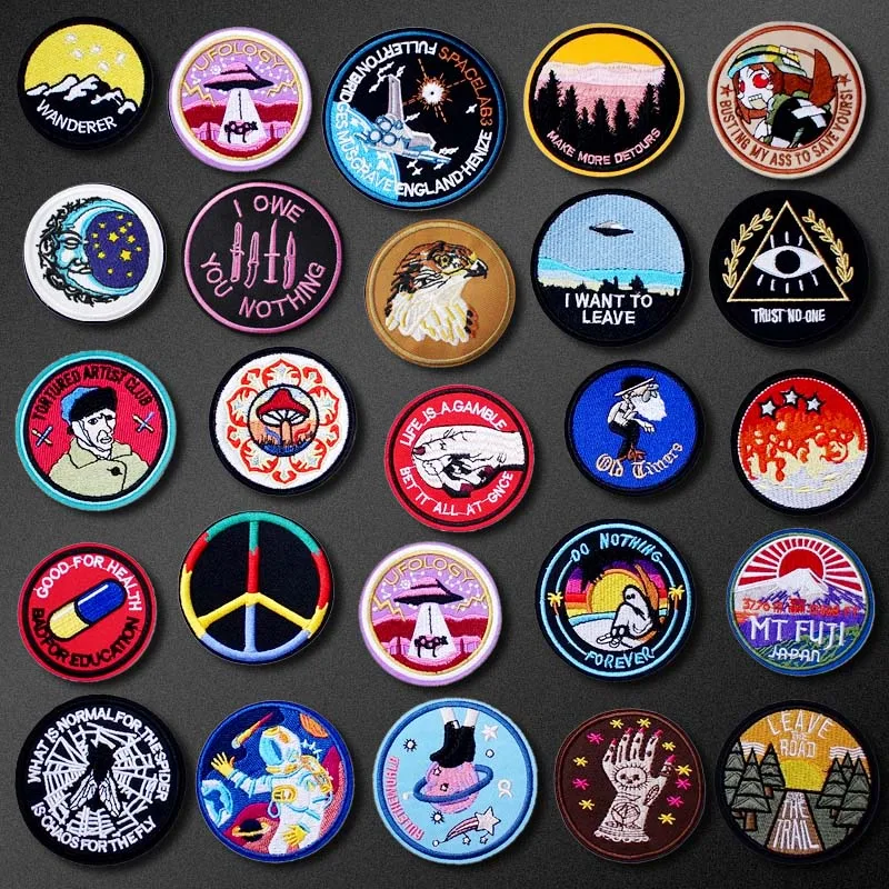 

Airship UFO Mountain Patch for Clothing Iron on Embroidered Sewing Applique Cute Sew On Fabric Badge DIY Apparel Accessories