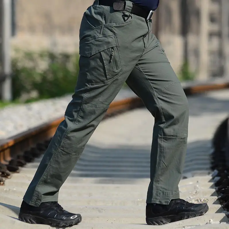Army green Мужские тактические брюки IX9, эластичные брюки-карго с несколькими карманами, военные хлопковые брюки, армейские повседневные брюки 3XL - Цвет: Army green