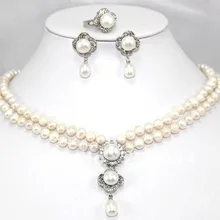 Новое Поступление Красивый белый пресноводный жемчуг серьги ожерелье кольцо набор самые низкие ювелирные изделия#170