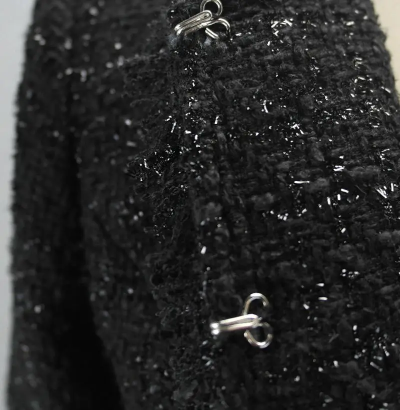 Черный твидовый пиджак+ юбка костюм продвинутый заказ весна / осень / зима женская куртка женская 2 шт юбка костюм