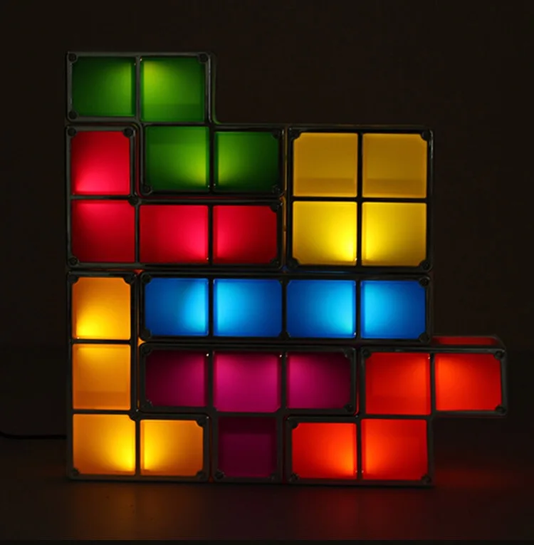 Lâmpada de Mesa Torre do Bebê Luz da Noite Cores Faça Você Mesmo Tetris Quebra-cabeça Luz Empilhável Led Bloco Constructible Retro Jogo Colorido Tijolo Brinquedo 7 27 7 cores diy tetris quebra cabeça luz