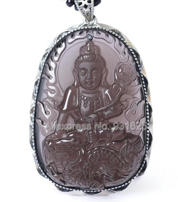 

925 Sterling Silver Natural Ice Obsidian Carved Chinese Zodiac Dragon Amulet Buddha Pendant + Beads Necklace fashion Jewelry