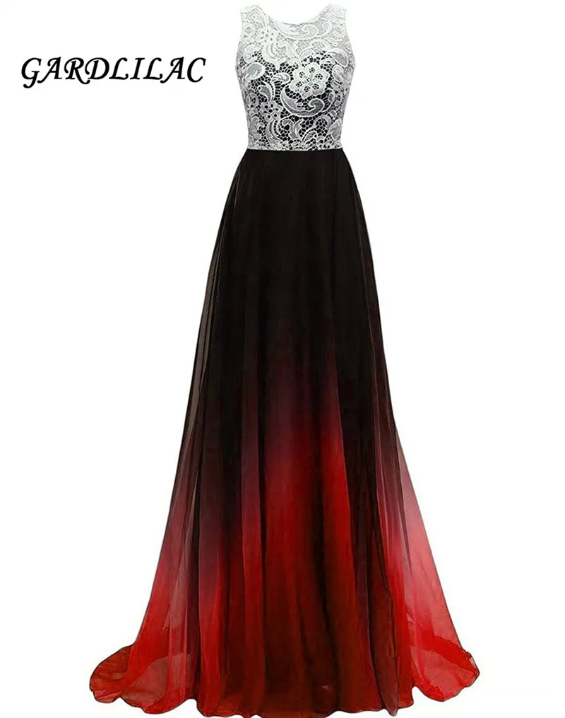 

2018 Top Lace Chiffon Ombre Prom Dresses Vestido Longo Backless bridesmaid gown Prom Dresses Beaded G074