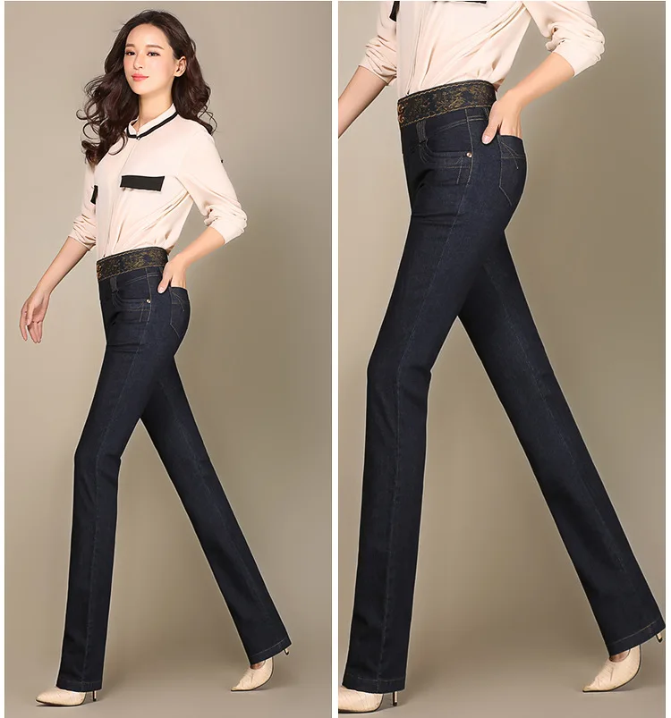 Джинсы для мам, эластичные джинсы с высокой талией, 19 Весенние Новые корейские офисные женские модные узкие джинсовые брюки, женские прямые