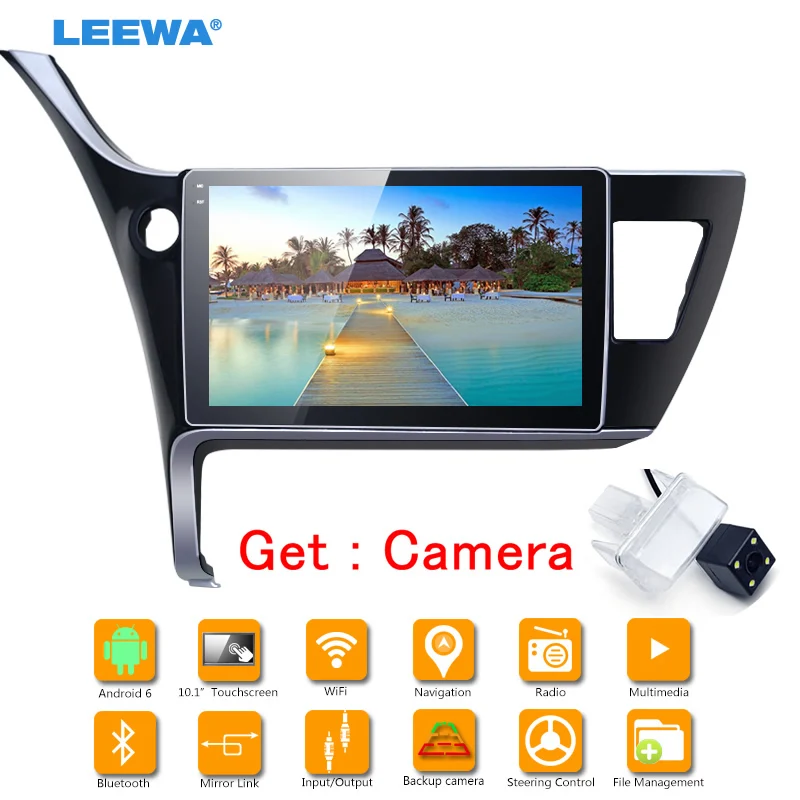 

LEEWA 10.1inch Android 6.0 Quad Core Car GPS Bluetooth Navi Radio USB Media Player For Toyota Corolla 2017(LHD) +Camera #CA4211