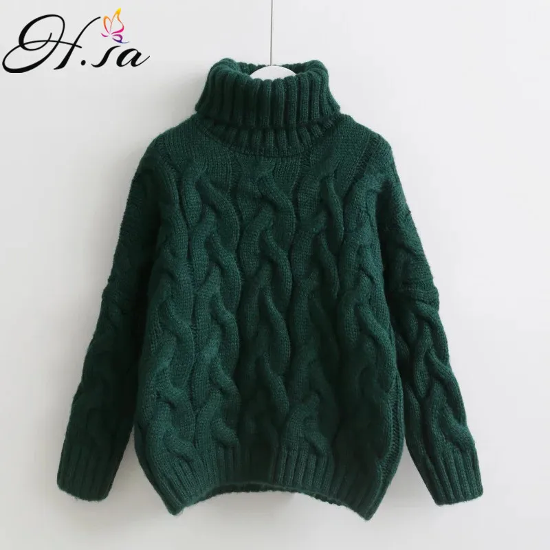 

H.SA Women Turtleneck Sweaters Autumn Winter 2020 Pull Jumpers European Casual Twist Warm Sweaters Female oversized sweater Pull