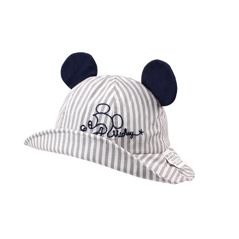 Striped Cartoon Baby Hat Mouse Ears Cute Baby Cap Breathable Wide Brim Baby Boys Hat Summer Lace Up Sun Cap Baby Girls Clothing (8)