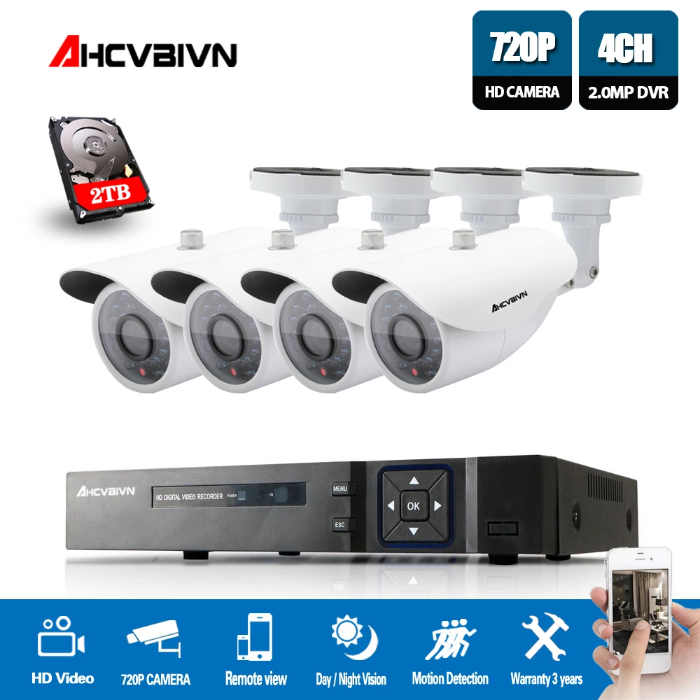 AHCVBIVN HD 1080p HDMI 4ch CCTV системы 4 канала DVR комплект 720 P видео регистраторы с 1200TVL безопасности камера дома наблюдения