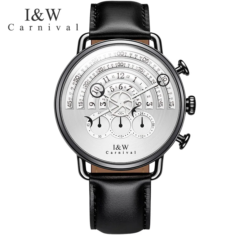 

Unique Dial Design relogio Watches Carnival 2017 New Men Chronograph Sports Quartz Watch Leather Wristwatches Sapphire Crystal