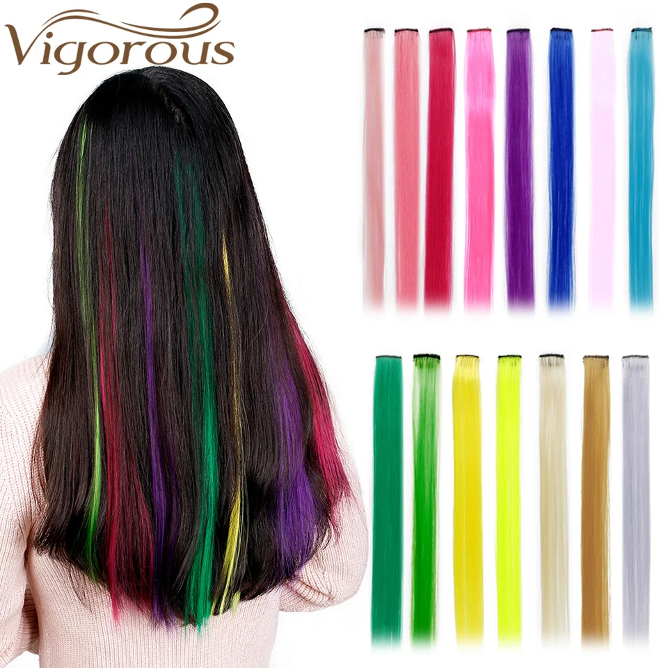 Vigorous 10pcs/Lot Single Clip In One Piece 20 Inch Two Tone Color Hair Synthetic Long Straight Hair Extensions