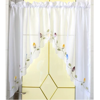 

1 pair pastoral chili embroidered Kitchen Window Curtain swag valance sheer