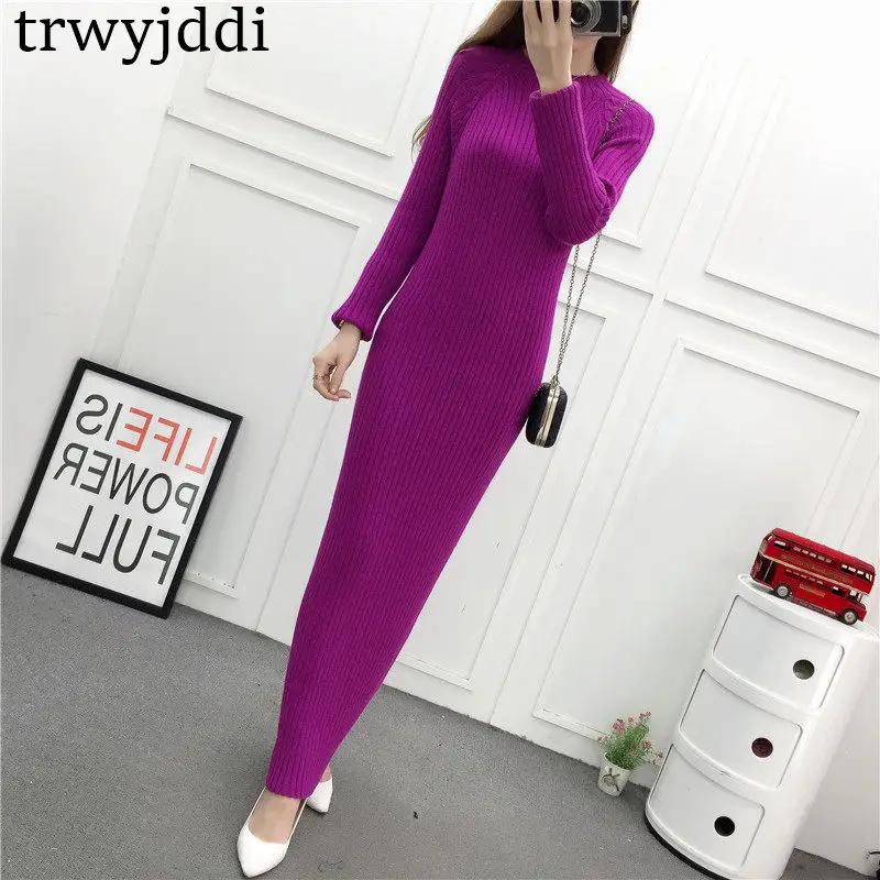 2022 Fashion new Spring Autumn Women Knitted Sweater Dress Long Sleeve Winter Warm Pullovers Long Loose Baggy Dress White A1508