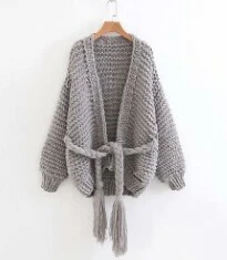 TEELYNN Boho свитер для женщин новая зимняя одежда с длинным рукавом плотный кардиган теплая куртка специальный пояс трикотажные свитера бренд верхняя одежда - Цвет: Серебристый