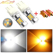 

Modify.Era 2pcs 3157 3357 3457 Car Canbus Error Free LED Bulb For DRL Turn Signal Lights Dual-Color Switchback 28-SMD Led Lights