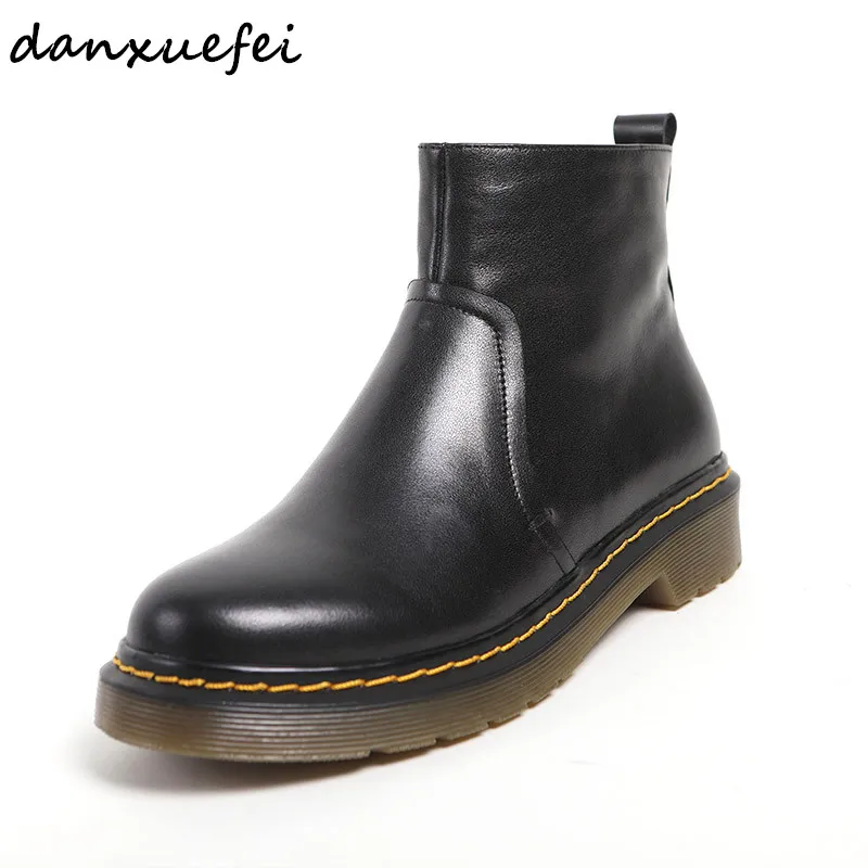 

Women's real leather flats ankle boots winter waterproof short booties high quality punk female footwear leisure handmade shoes