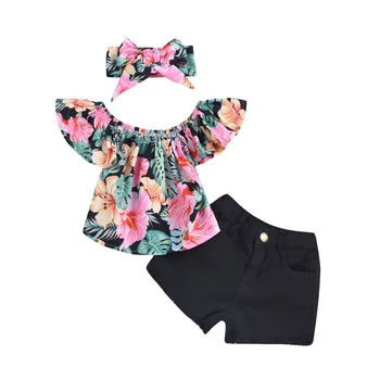 

2019 Flower summer outwear mother baby girls clothes top short sleeve children sets 2 pcs tops+jeans kids clothing
