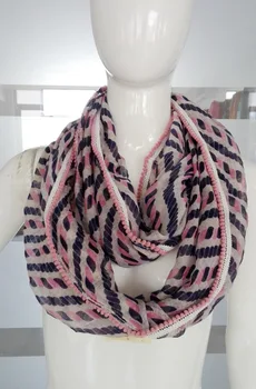 

2016 New Rope Pattern Colorful Pompon Trim Infinity Loop Scarf Women Round Circle Scarf 10pcs/Lot