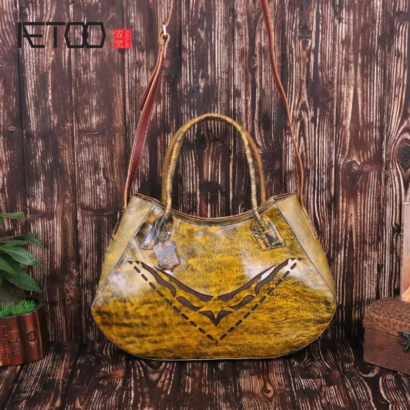 

AETOO Original hollow carved handbag leather Messenger bag national fresh package female wild