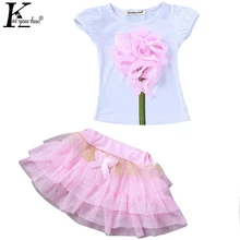 Летние комплекты одежды для маленьких девочек, костюмы для детей, футболка+ юбка-пачка, спортивный костюм из 2 предметов, одежда для детей 3, 4, 5, 6, 7, 8 лет