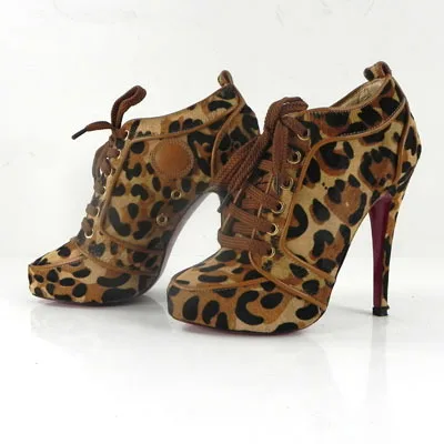 red sole bottom high heel leopard print sexy black women lace up fall ankle boot 2015 new arrival short top quality | Обувь