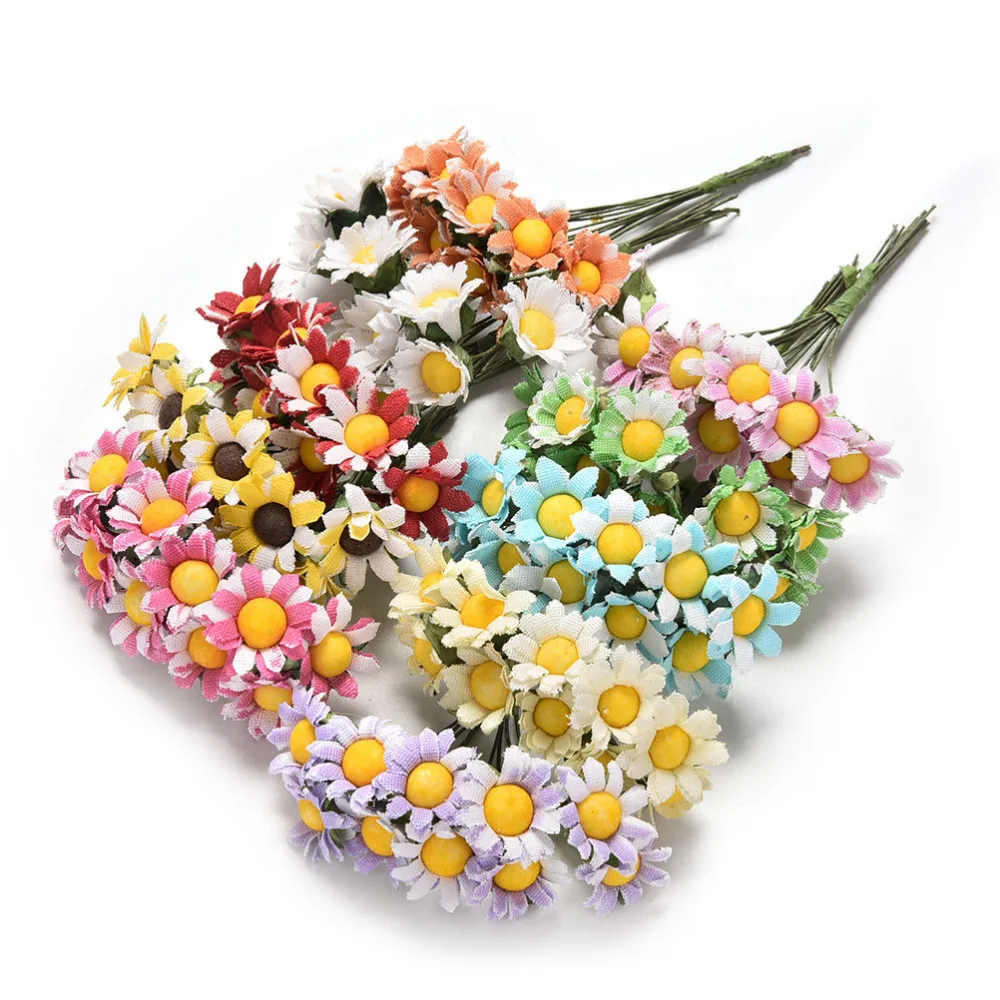 

2017 10pcs/lot Mini Artificial Daisy Flowers Bouquet 10 Colors Scrapbooking Flower flowers DIY Ball Stamen Wedding Decoration