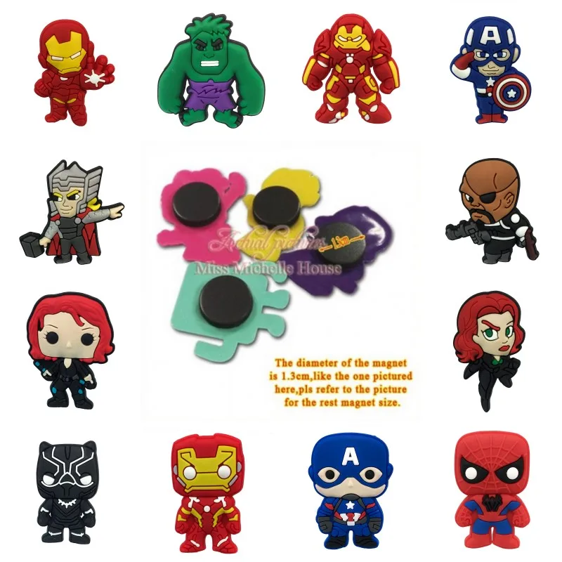 

18pcs Hot Cartoon Action Figure Marvel's Avengers PVC Fridge Magnets 1.3cm Magnetic Whiteboard Sticker Home Decor Kid Party Gift