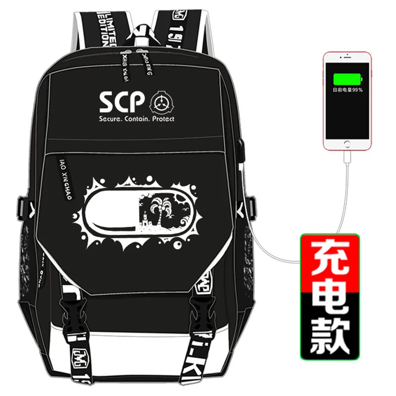  SCP Special Containment Procedures Foundation School Bag Printing Backpack USB Charging Laptop Back