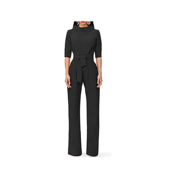 

High Waist Zipper Long Sleeve Solid Color Casual Leisure Woman Jumpsuit