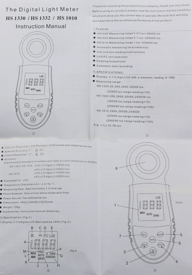 HS1010 Новый 200,000 люкс Digital Light Meter Luxmeter метров люминометр фотометр Lux FC