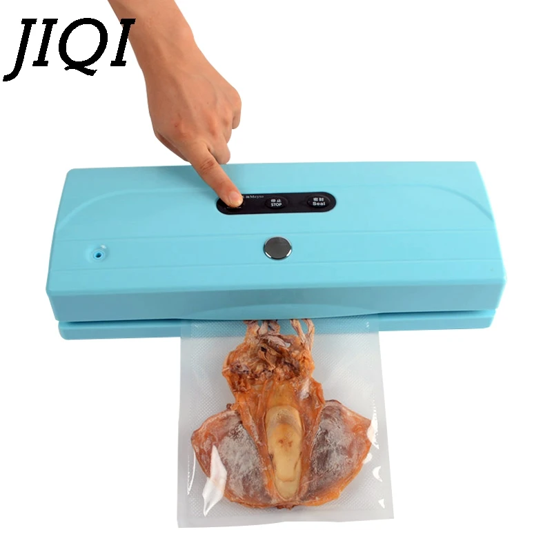 Blue JIQI мини-вакуумный упаковщик сухой жидкости для пищевых продуктов, автоматический упаковщик пленки, бытовая упаковочная машина, запайки, включает в себя 10 шт. пакетов, ЕС, США - Цвет: Blue