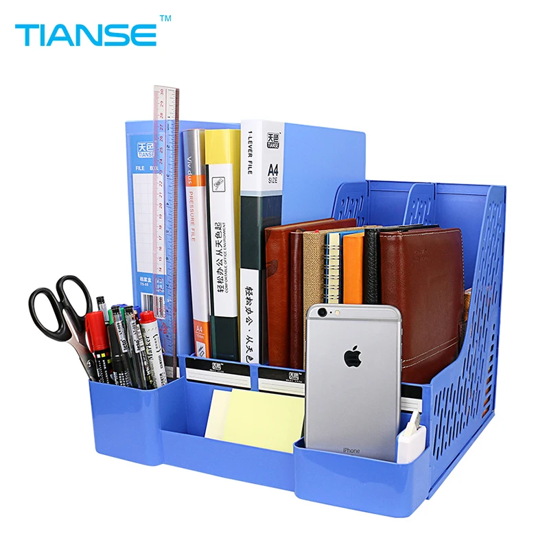 

TIANSE blue document trays plastic file holder with small cases file organizer for desktop storage office suppiles collection