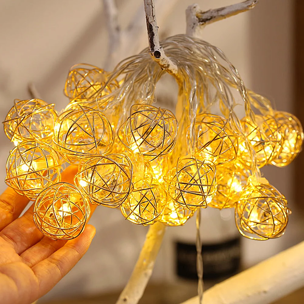 LAIDEYI 1.5m 3M Iron Metal Ball LED String Light Warm White Fairy Lights Holiday Garland Lamp for Party Wedding Christmas Decor