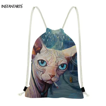

INSTANTARTS Teenager Girls Boys Mochila Drawstring Bag Canadian Hairless Cat Print Backpack Women Small Man Cinch Sack Pack 2019