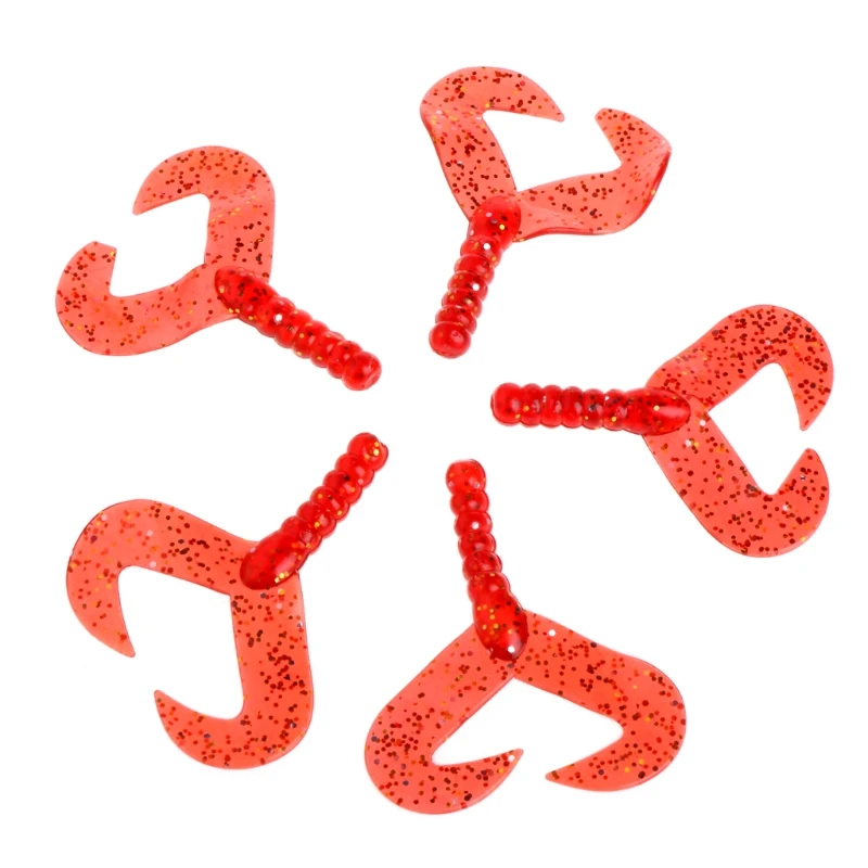  10Pcs/Set Lifelike Swim Worms 2 Tails Fishing Baits Soft Lure Crank Swim Bass Tackle