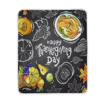

Happy Thanksgiving Day Food Turkey Pumpkin Maple Leaf Blanket Soft Warm Cozy Bed Couch Lightweight Polyester Microfiber Blanket