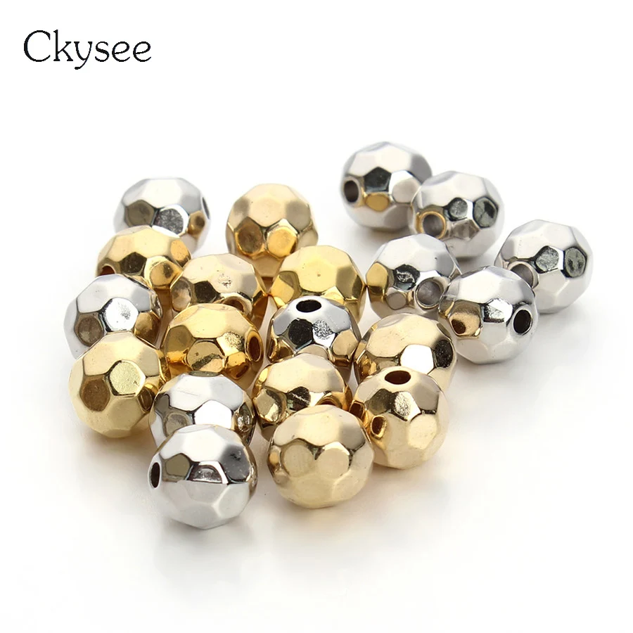 

Ckysee 100Pcs/lot 6 8 10mm CCB Round Faceted Spacer Beads Gold Rhodium Color Big Large Hole Charm Beads For Diy Jewelry Making
