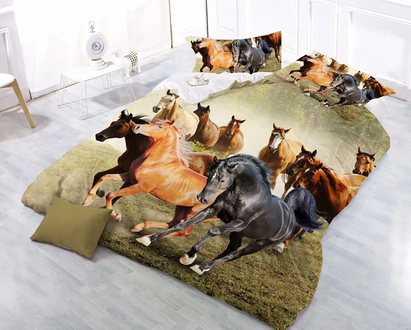 Home Textiles,Horses Style Queen Size 3D Bedding Sets 4Pcs Of Duvet