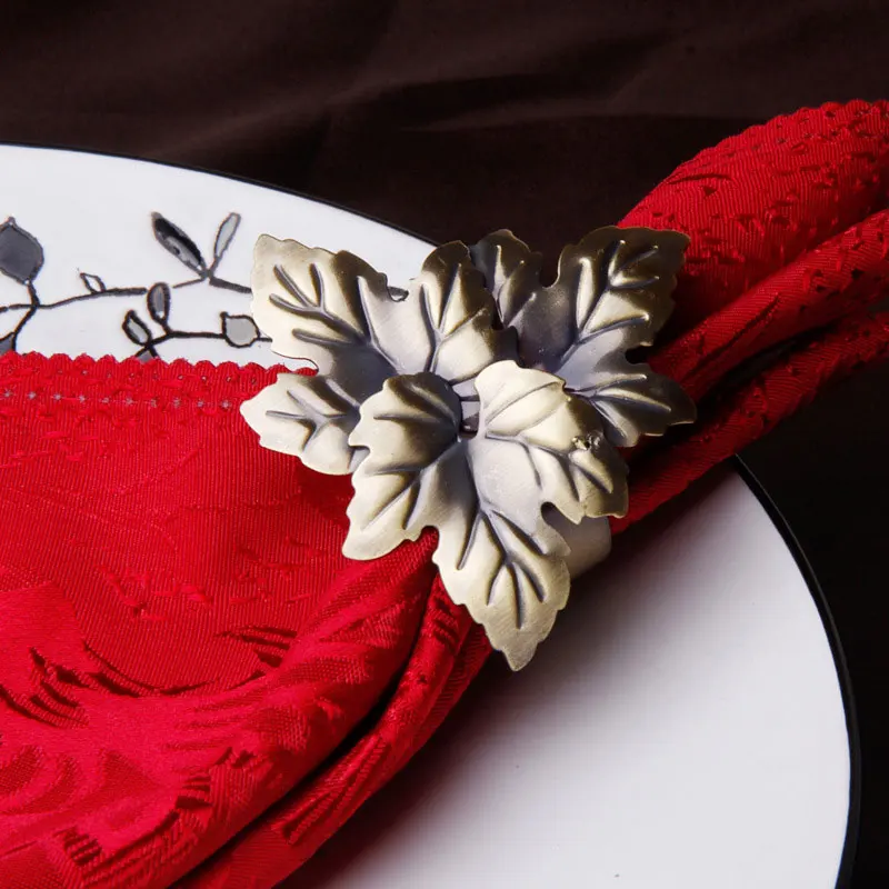 12 pcs Napkin Ring Parties Everyday Maple Leaf Silver&gold&bronze&brass