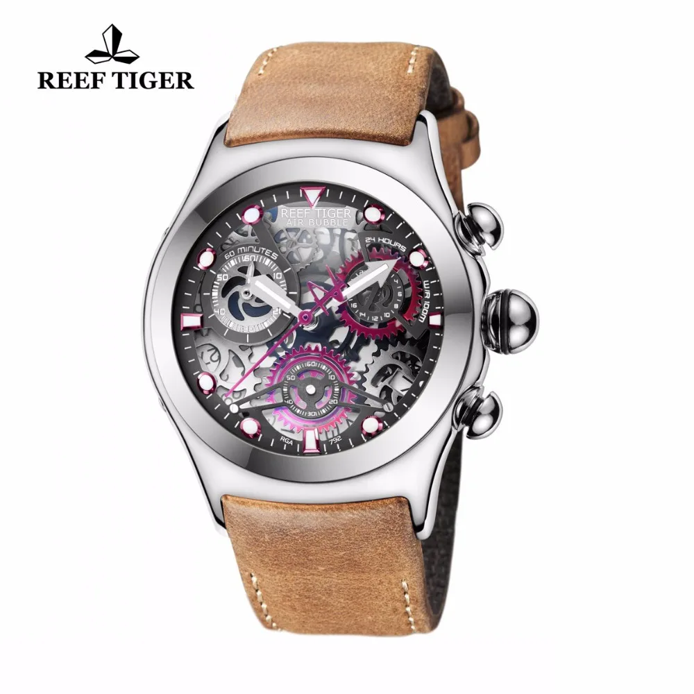 Риф Тигр/RT люминесцентные спортивные часы с хронографом Дата Скелет циферблат Три счетчики сталь Часы для мужчин RGA792