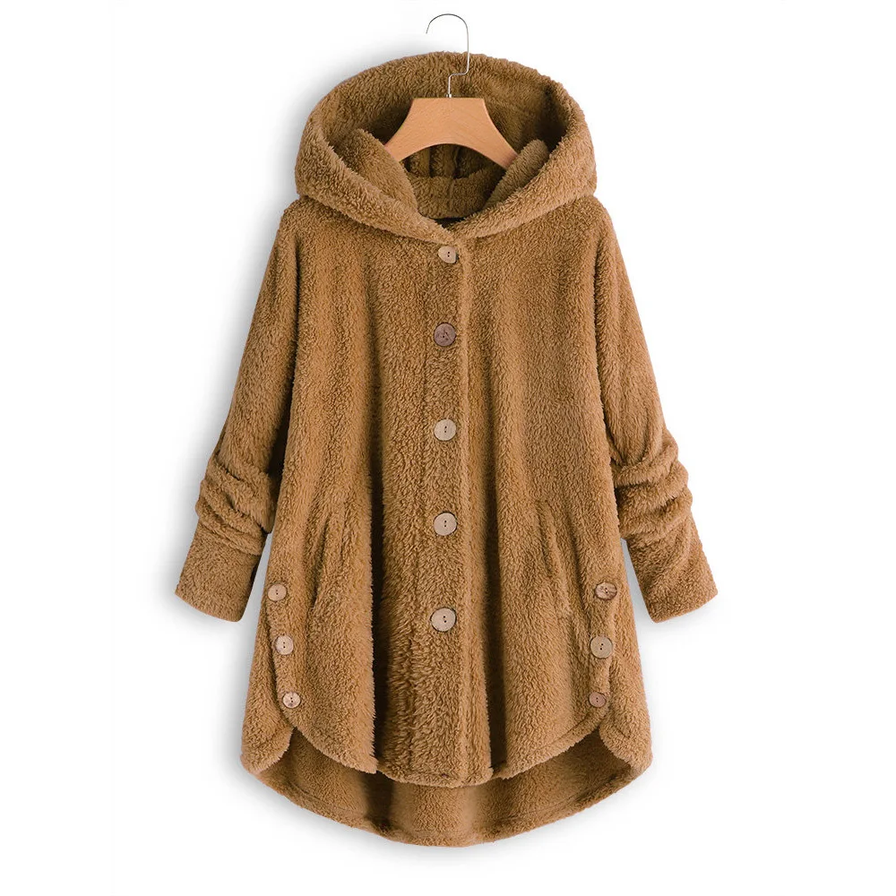 Most effective  Winter Warm Coat Women Fashion Casual Loose Button Single-breasted Fleece Hooded Coat Ladies Outwea